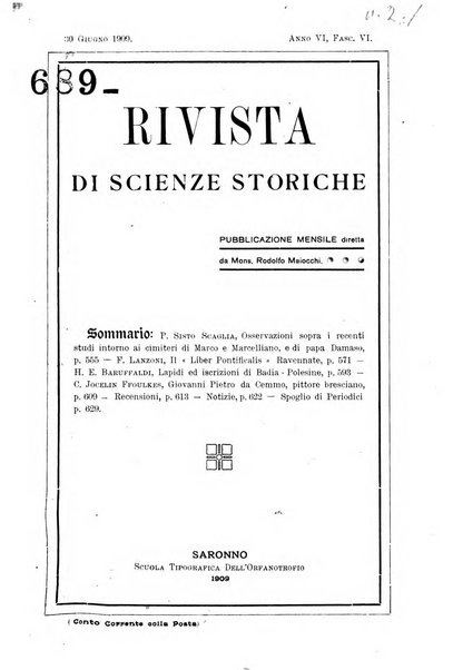 Rivista di scienze storiche pubblicazione mensile sotto gli auspici della società cattolica per gli studi scientifici