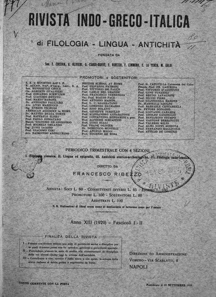 Rivista indo-greco-italica di filologia, lingua, antichità periodico trimestrale