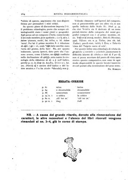 Rivista indo-greco-italica di filologia, lingua, antichità periodico trimestrale