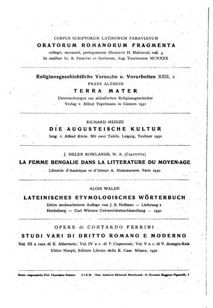 Rivista indo-greco-italica di filologia, lingua, antichità periodico trimestrale