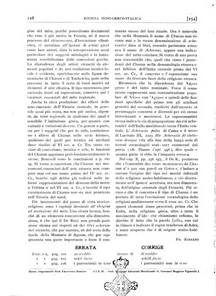 Rivista indo-greco-italica di filologia, lingua, antichità periodico trimestrale