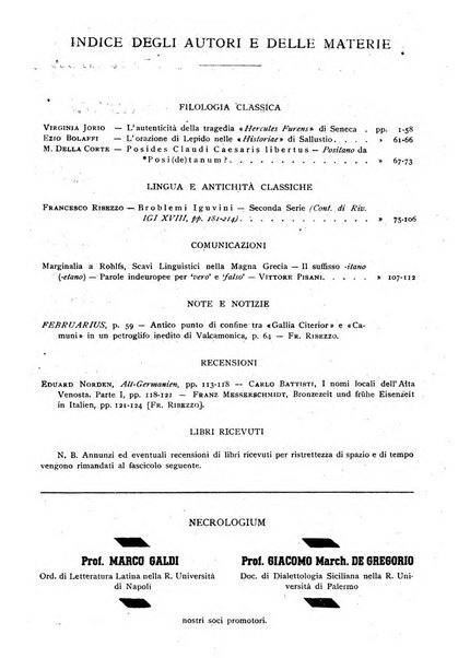 Rivista indo-greco-italica di filologia, lingua, antichità periodico trimestrale