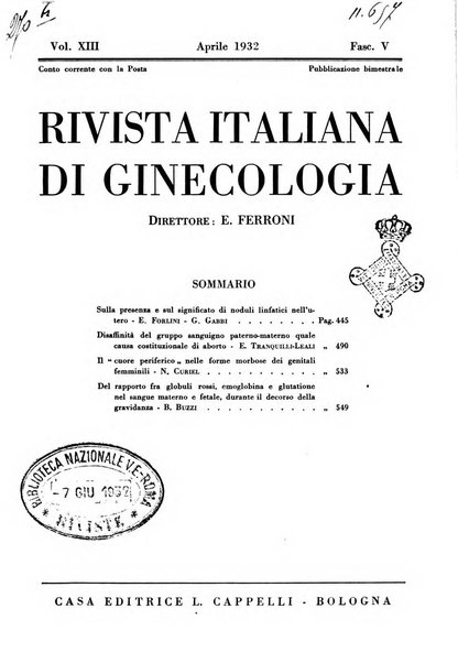 Rivista italiana di ginecologia pubblicazione bimestrale