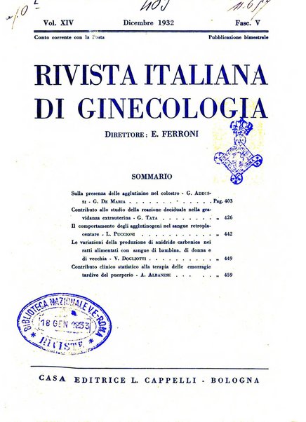 Rivista italiana di ginecologia pubblicazione bimestrale