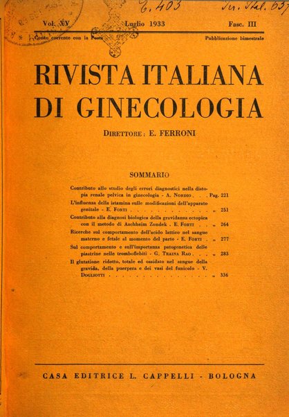 Rivista italiana di ginecologia pubblicazione bimestrale