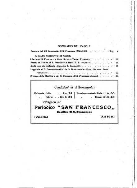 San Francesco d'Assisi periodico mensile illustrato per il 7. centenario della morte del santo, 1226-1926