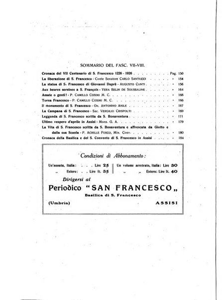 San Francesco d'Assisi periodico mensile illustrato per il 7. centenario della morte del santo, 1226-1926