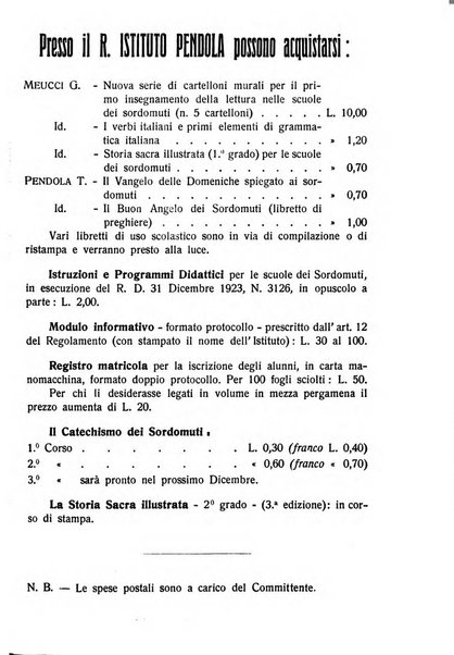 La scuola dei sordomuti rassegna bimestrale pubblicata dal R. Istituto Pendola di Siena