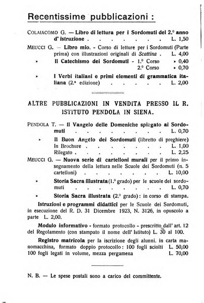 La scuola dei sordomuti rassegna bimestrale pubblicata dal R. Istituto Pendola di Siena