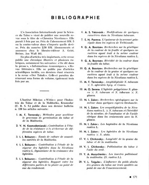 Le tabac bulletin d'information et de documentation du Centre international du tabac