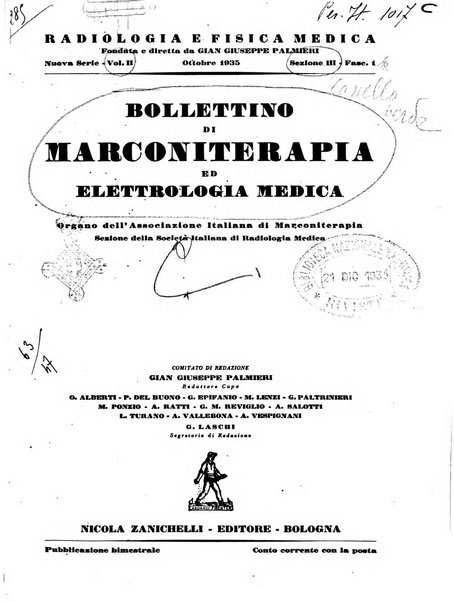 Radiologia e fisica medica. Sezione 3, Bollettino di marconiterapia e elettrologia