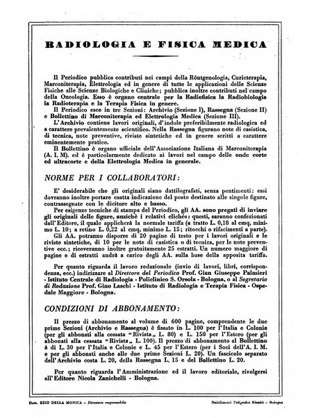 Radiologia e fisica medica. Sezione 3, Bollettino di marconiterapia e elettrologia