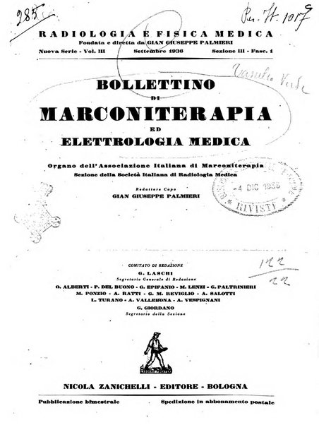 Radiologia e fisica medica. Sezione 3, Bollettino di marconiterapia e elettrologia