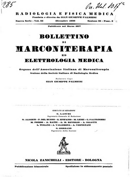 Radiologia e fisica medica. Sezione 3, Bollettino di marconiterapia e elettrologia