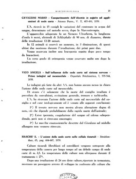 Radiologia e fisica medica. Sezione 3, Bollettino di marconiterapia e elettrologia