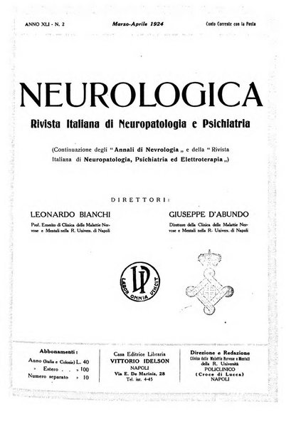 Neurologica rivista italiana di neuropatologia e psichiatria