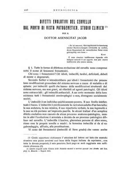 Neurologica rivista italiana di neuropatologia e psichiatria