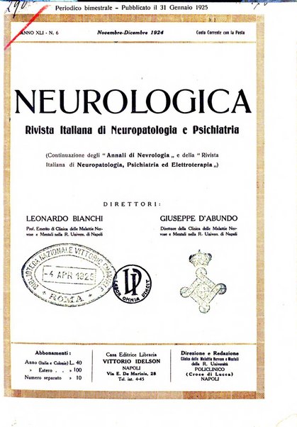 Neurologica rivista italiana di neuropatologia e psichiatria