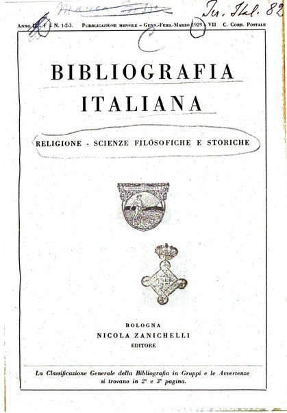 Bibliografia italiana. Gruppo F, Religione, scienze filosofiche e storiche