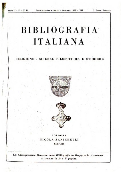 Bibliografia italiana. Gruppo F, Religione, scienze filosofiche e storiche