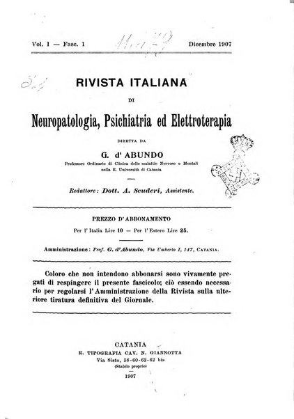 Rivista italiana di neuropatologia, psichiatria ed elettroterapia