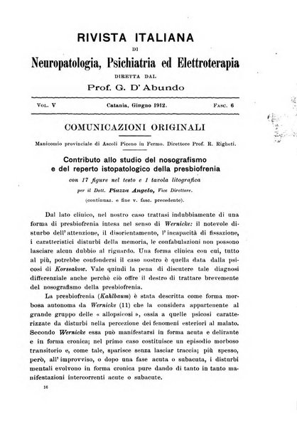 Rivista italiana di neuropatologia, psichiatria ed elettroterapia