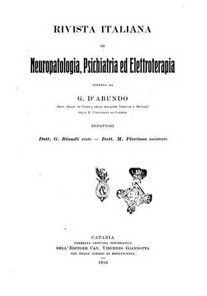 Rivista italiana di neuropatologia, psichiatria ed elettroterapia