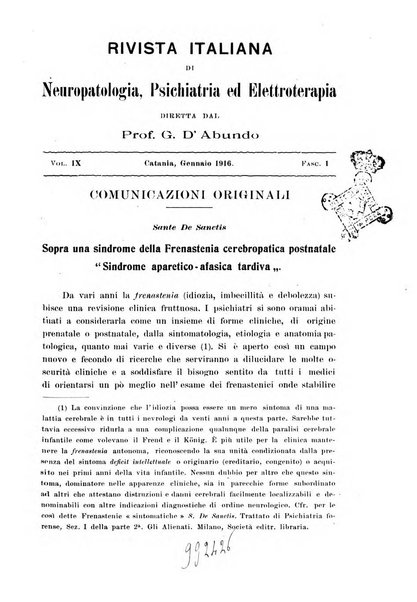 Rivista italiana di neuropatologia, psichiatria ed elettroterapia