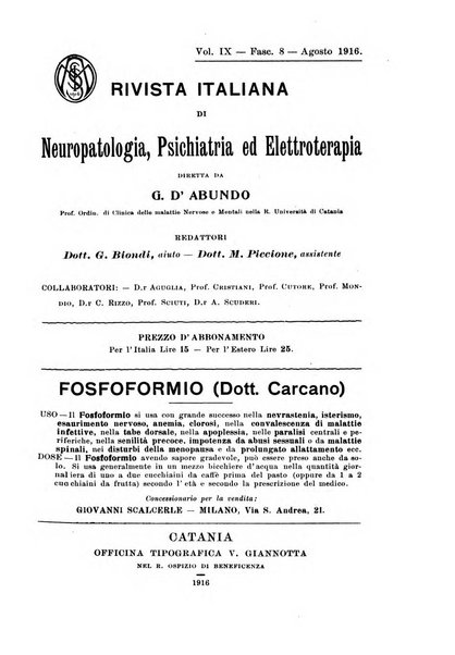 Rivista italiana di neuropatologia, psichiatria ed elettroterapia