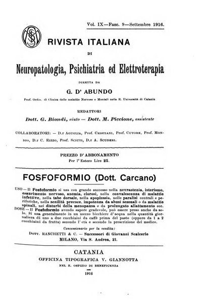 Rivista italiana di neuropatologia, psichiatria ed elettroterapia