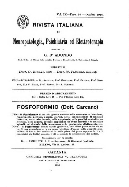 Rivista italiana di neuropatologia, psichiatria ed elettroterapia