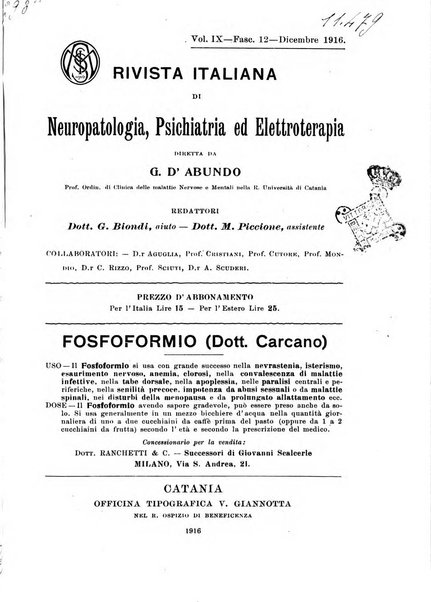 Rivista italiana di neuropatologia, psichiatria ed elettroterapia