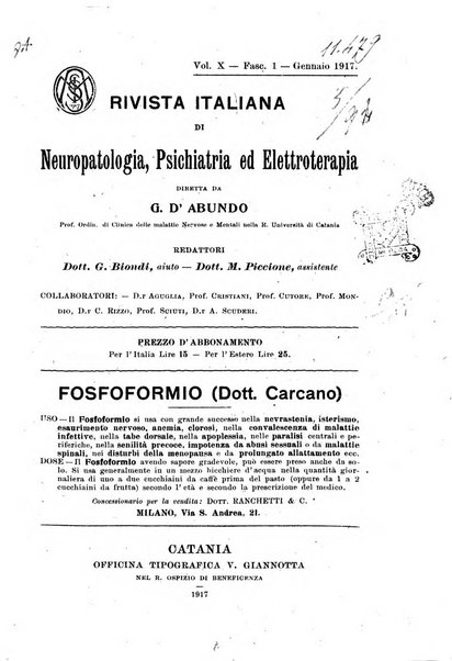 Rivista italiana di neuropatologia, psichiatria ed elettroterapia