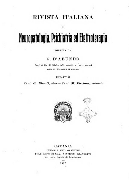 Rivista italiana di neuropatologia, psichiatria ed elettroterapia