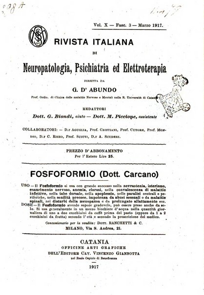 Rivista italiana di neuropatologia, psichiatria ed elettroterapia