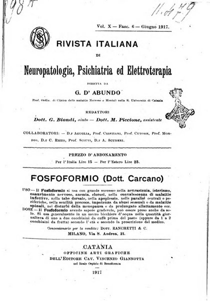 Rivista italiana di neuropatologia, psichiatria ed elettroterapia