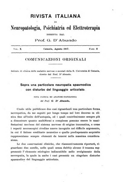 Rivista italiana di neuropatologia, psichiatria ed elettroterapia