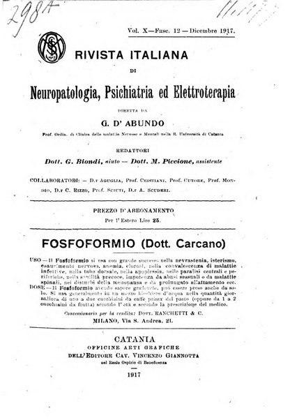 Rivista italiana di neuropatologia, psichiatria ed elettroterapia