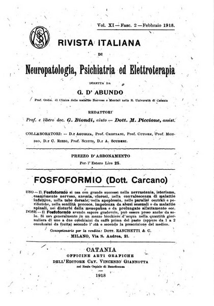 Rivista italiana di neuropatologia, psichiatria ed elettroterapia