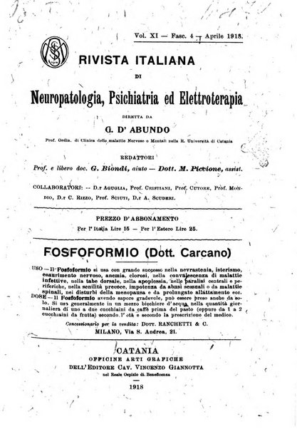 Rivista italiana di neuropatologia, psichiatria ed elettroterapia