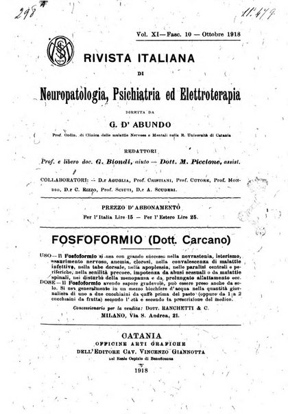 Rivista italiana di neuropatologia, psichiatria ed elettroterapia