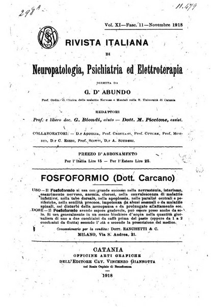 Rivista italiana di neuropatologia, psichiatria ed elettroterapia