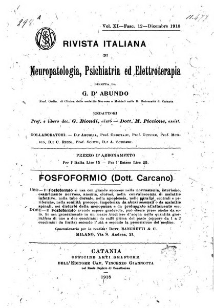 Rivista italiana di neuropatologia, psichiatria ed elettroterapia