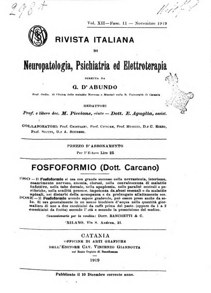 Rivista italiana di neuropatologia, psichiatria ed elettroterapia