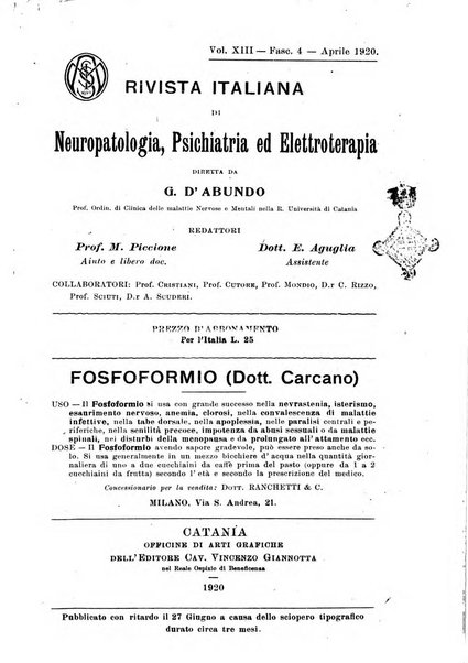 Rivista italiana di neuropatologia, psichiatria ed elettroterapia