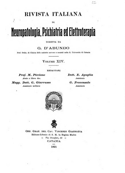 Rivista italiana di neuropatologia, psichiatria ed elettroterapia