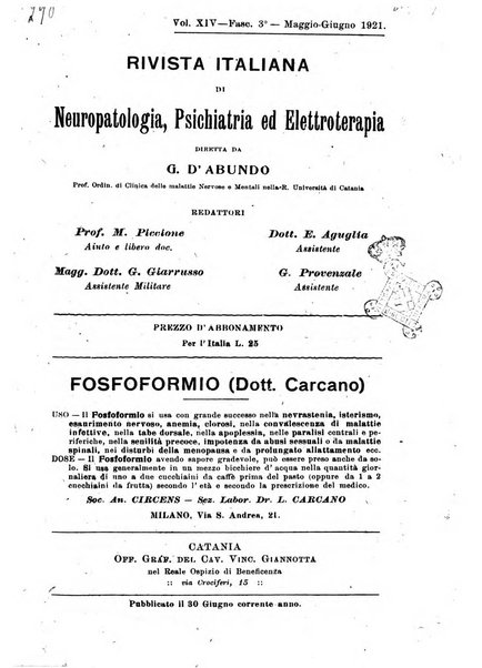 Rivista italiana di neuropatologia, psichiatria ed elettroterapia