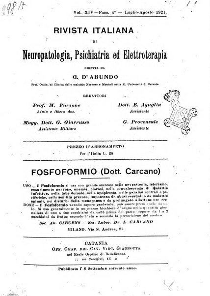 Rivista italiana di neuropatologia, psichiatria ed elettroterapia