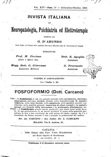 Rivista italiana di neuropatologia, psichiatria ed elettroterapia