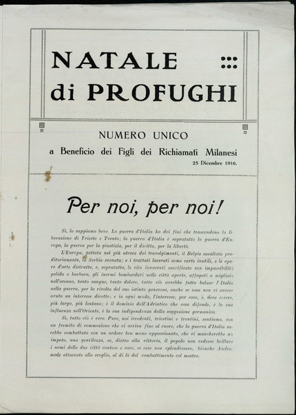 Natale di profughi : numero unico, edito sotto il patronato del Comitato centrale di assistenza per la Guerra, Ufficio II, a beneficio dei figli dei militari richiamati Milanesi